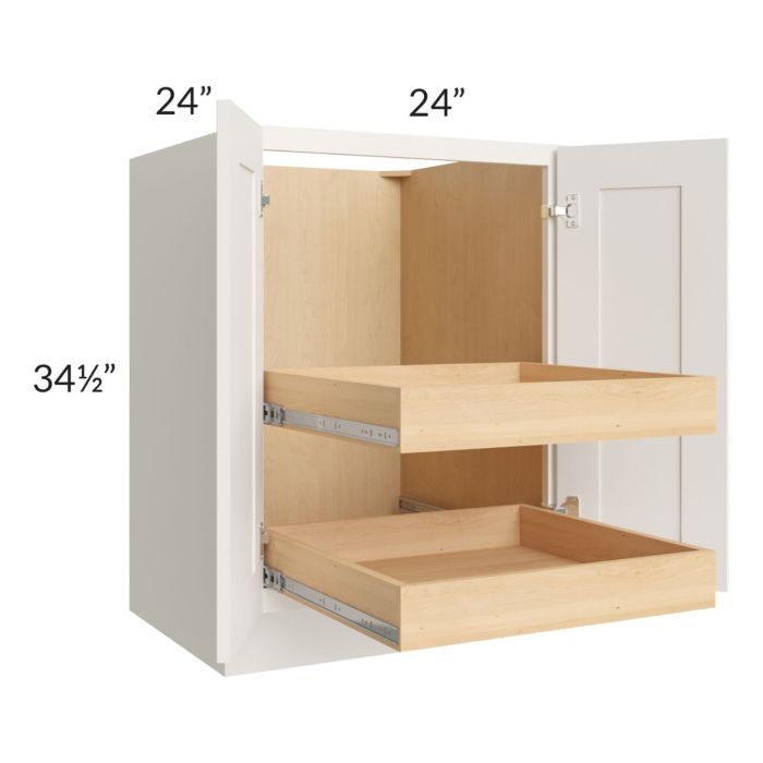 Cambridge Antique White Glaze 24" Full Height Base Cabinet with 2 Rollout Trays