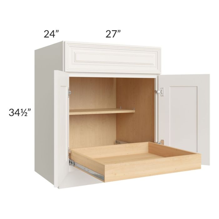 Cambridge Antique White Glaze 27" Base Cabinet with 1 Rollout Tray
