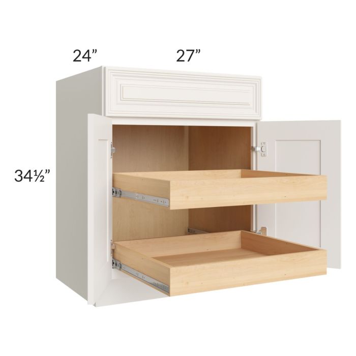 Cambridge Antique White Glaze 27" Base Cabinet with 2 Rollout Trays