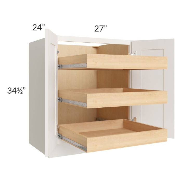 Cambridge Antique White Glaze 27" Full Height Base Cabinet with 3 Rollout Trays