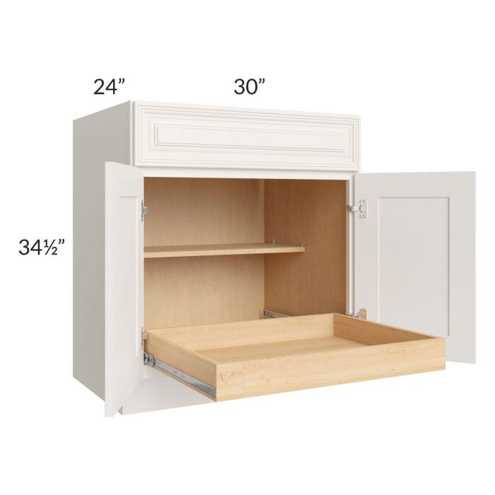 Cambridge Antique White Glaze 30" Base Cabinet with 1 Rollout Tray