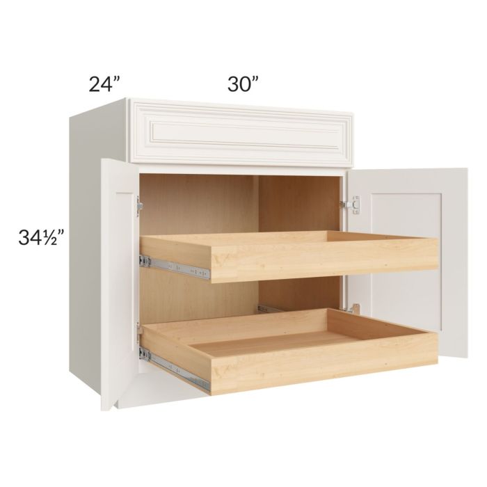 Cambridge Antique White Glaze 30" Base Cabinet with 2 Rollout Trays