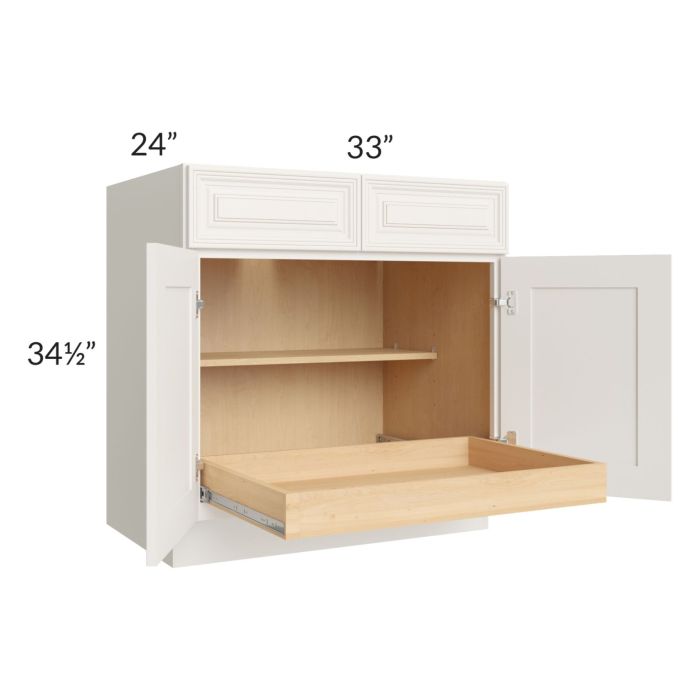Cambridge Antique White Glaze 33" Base Cabinet with 1 Rollout Tray