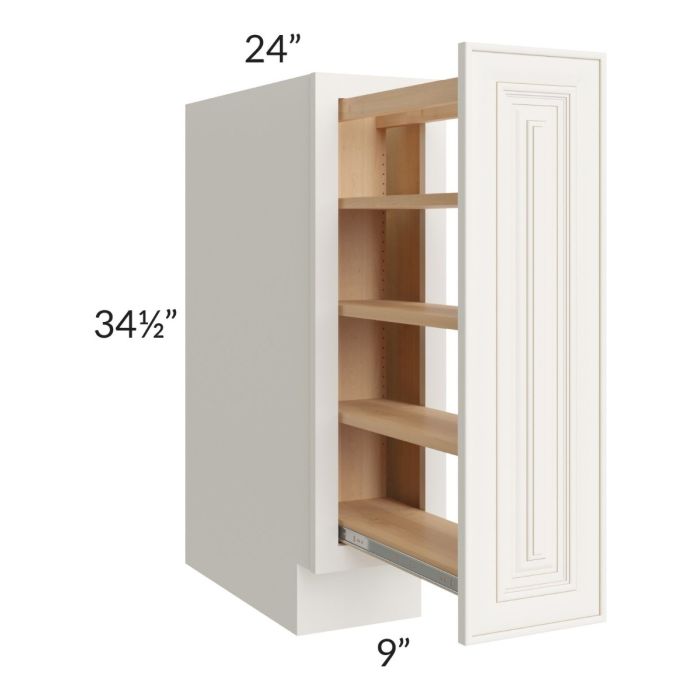 Cambridge Antique White Glaze 9" Full Height Door Base Cabinet with Shelf Pullout