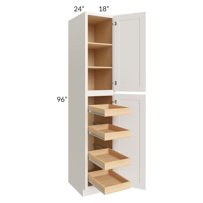 Cambridge Antique White Glaze 18x96x24 Wall Pantry Cabinet with 4 Rollout Trays