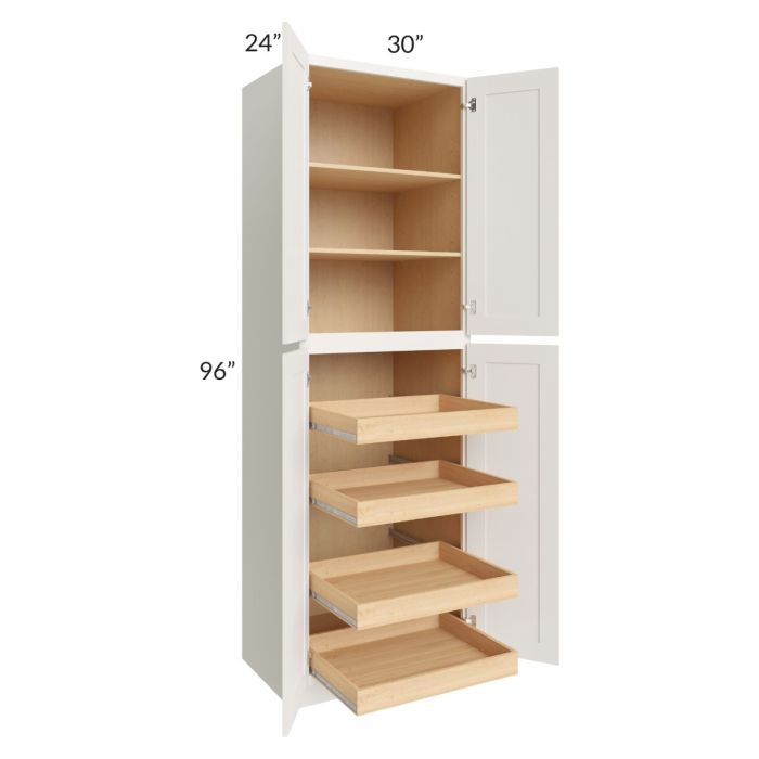 Cambridge Antique White Glaze 30x96x24 Wall Pantry Cabinet with 4 Rollout Trays