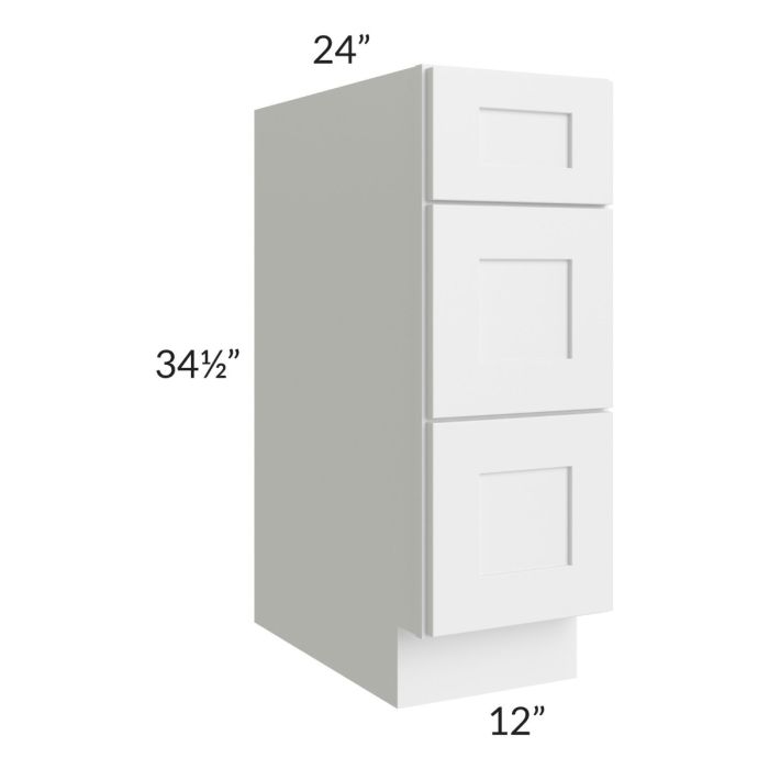 Asheville White Shaker 12" 3-Drawer Base Cabinet