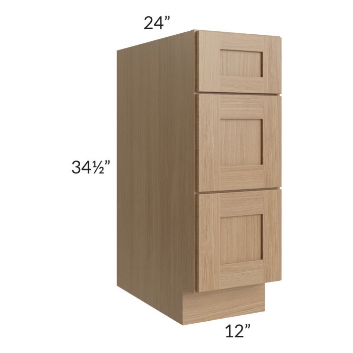 Asheville Rift Oak Shaker 12" 3-Drawer Base Cabinet