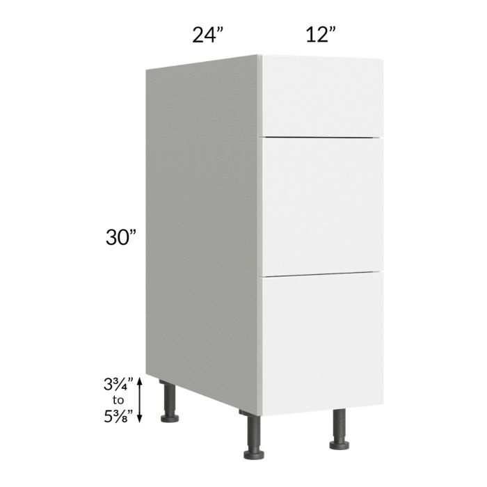 Milan White Gloss 12" 3-Drawer Base Cabinet