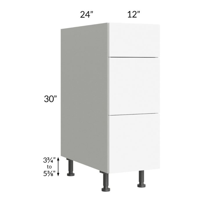 Milan White Matte 12" 3-Drawer Base Cabinet