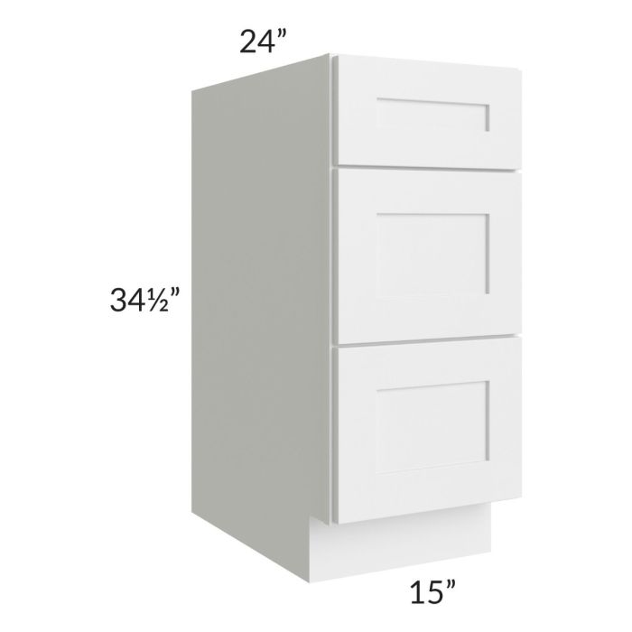 Brighton White Shaker 15" 3-Drawer Base Cabinet