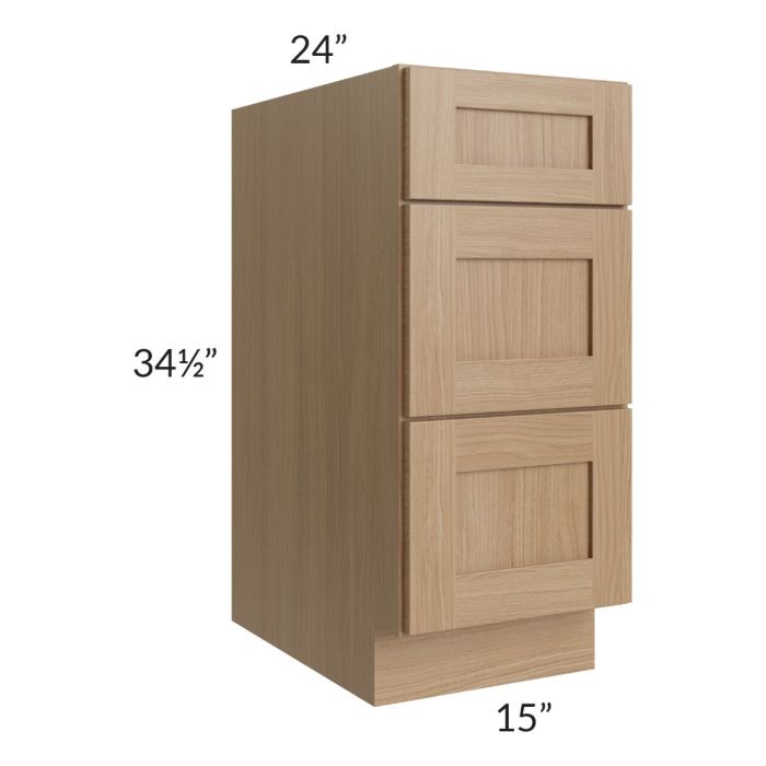 Asheville Rift Oak Shaker 15" 3-Drawer Base Cabinet