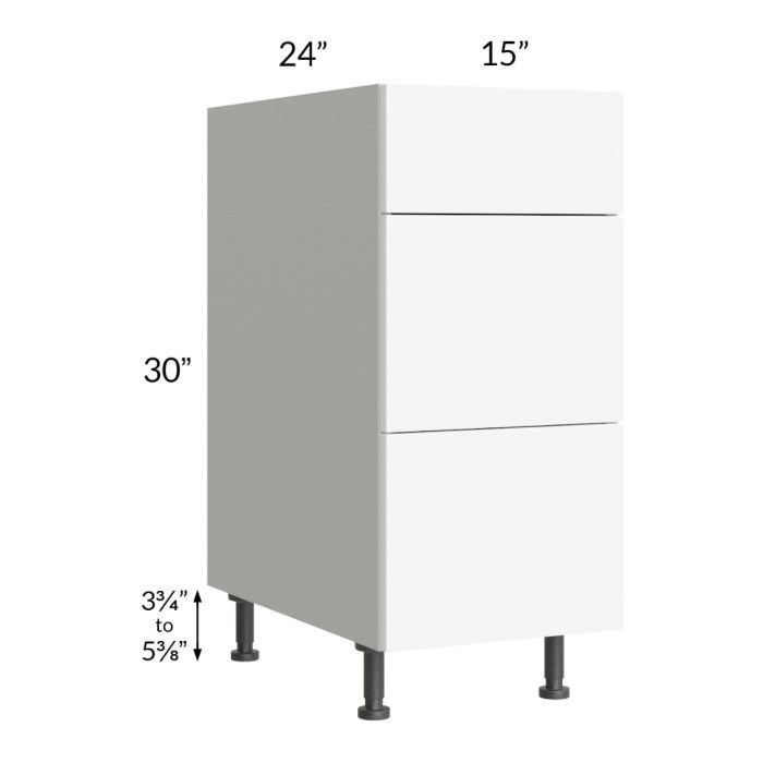 Milan White Matte 15" 3-Drawer Base Cabinet