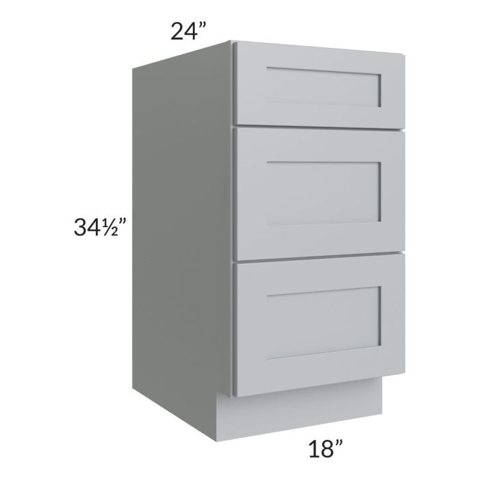 Asheville Grey Shaker 18" 3-Drawer Base Cabinet