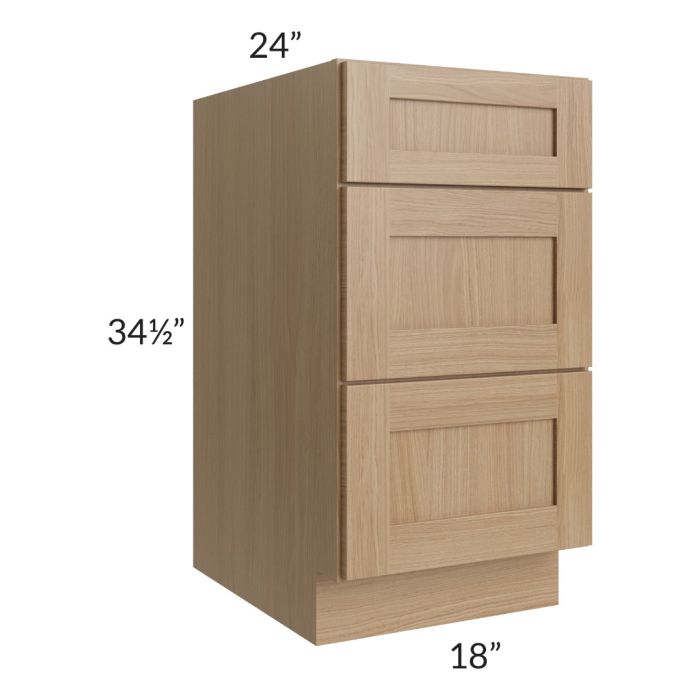 Asheville Rift Oak Shaker 18" 3-Drawer Base Cabinet