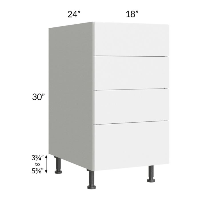 Milan White Gloss 18" 4-Drawer Base Cabinet