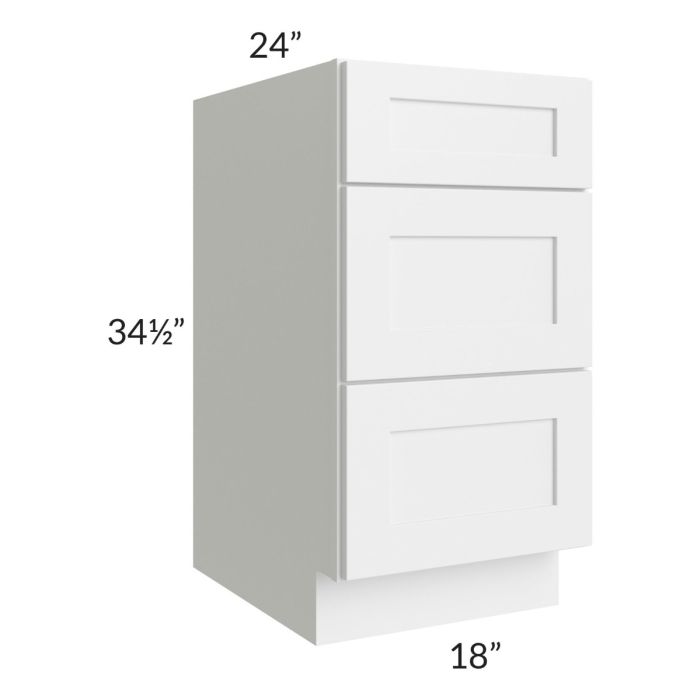 Stratton White Shaker 18" 3-Drawer Base Cabinet