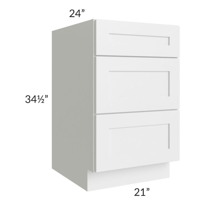 Brighton White Shaker 21" 3-Drawer Base Cabinet