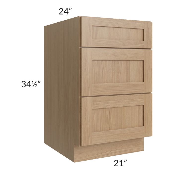 Asheville Rift Oak Shaker 21" 3-Drawer Base Cabinet