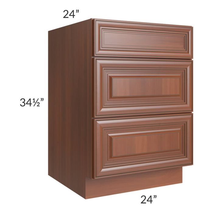 Phoenix Caramel Glaze 24" 3-Drawer Base Cabinet