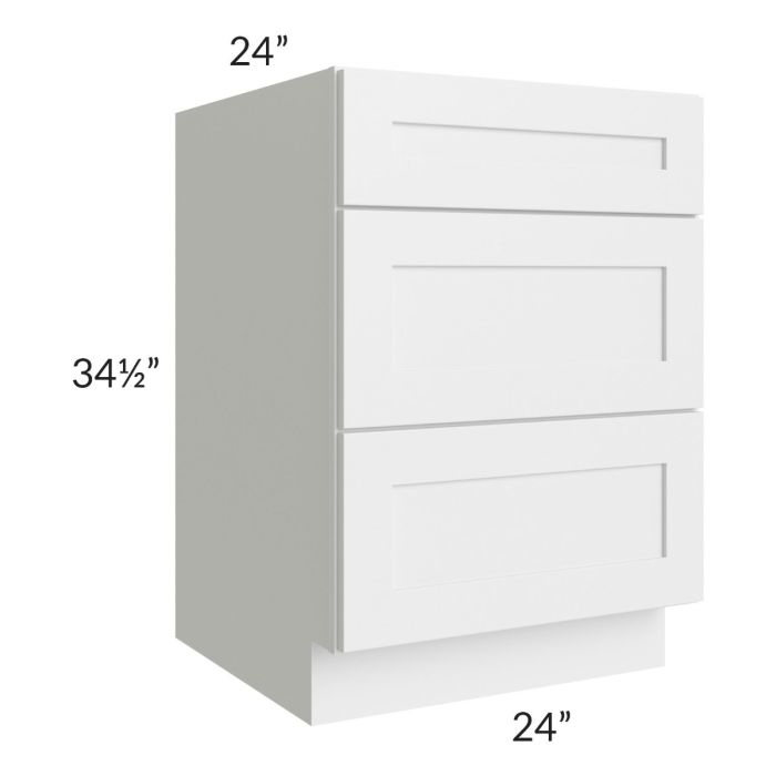 Brighton White Shaker 24" 3-Drawer Base Cabinet