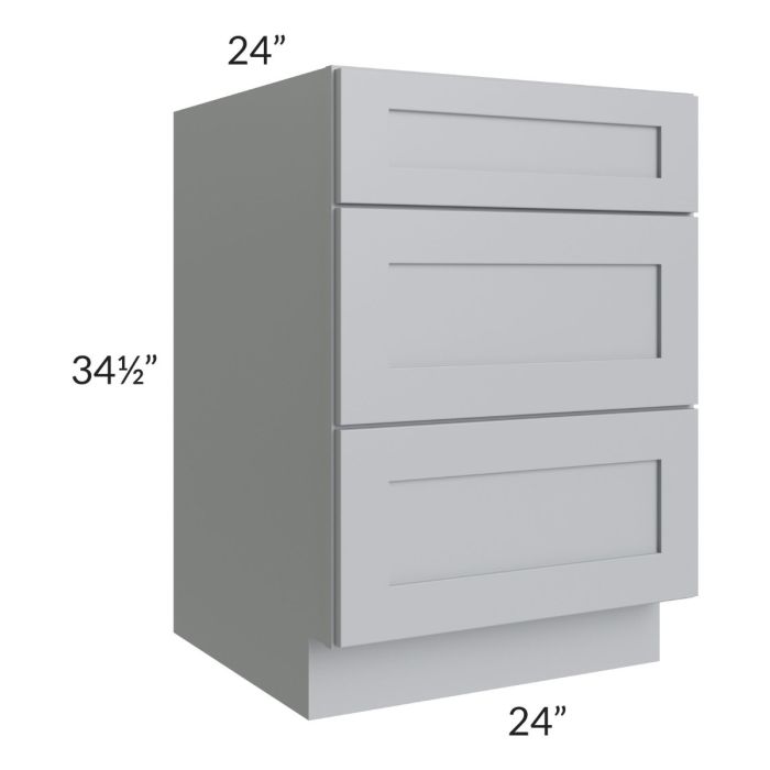 Asheville Grey Shaker 24" 3-Drawer Base Cabinet