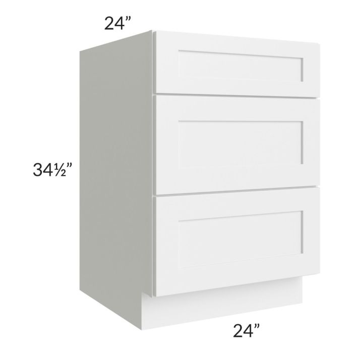Stratton White Shaker 24" 3-Drawer Base Cabinet
