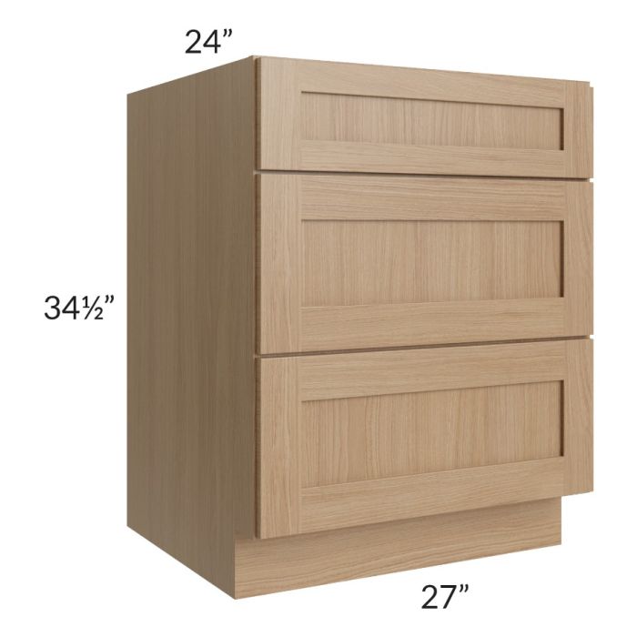 Asheville Rift Oak Shaker 27" 3-Drawer Base Cabinet
