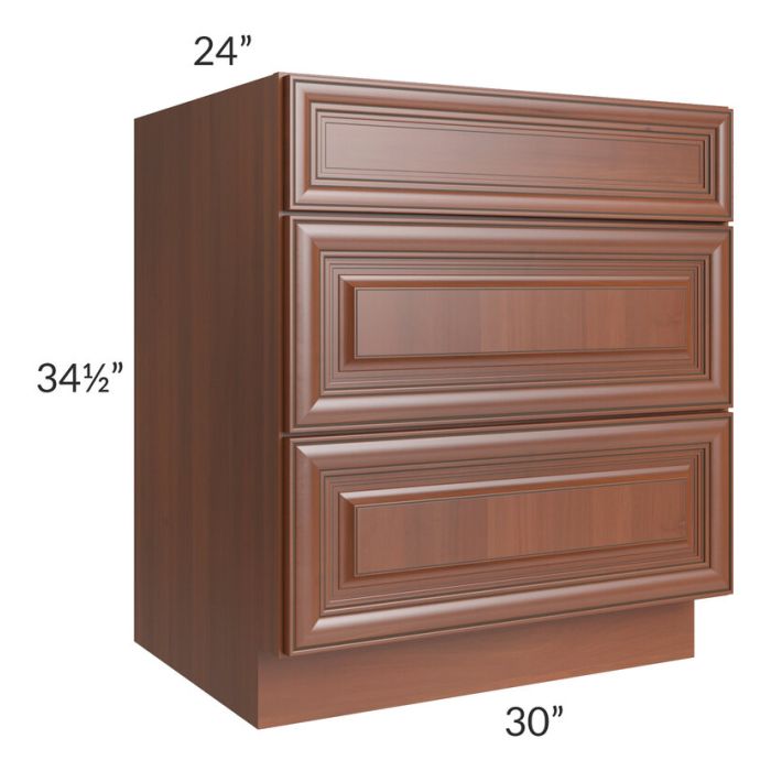 Phoenix Caramel Glaze 30" 3-Drawer Base Cabinet