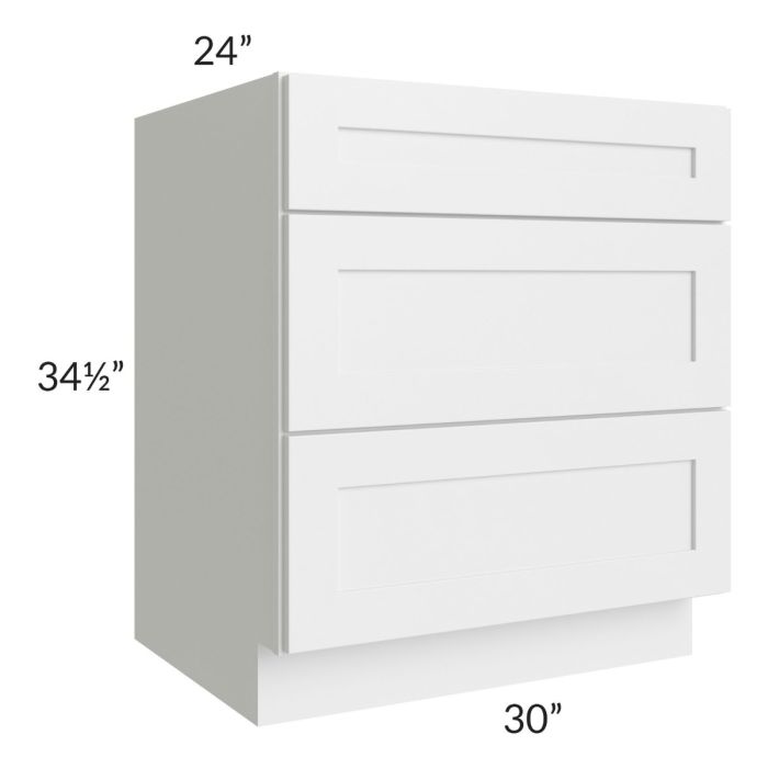 Brighton White Shaker 30" 3-Drawer Base Cabinet