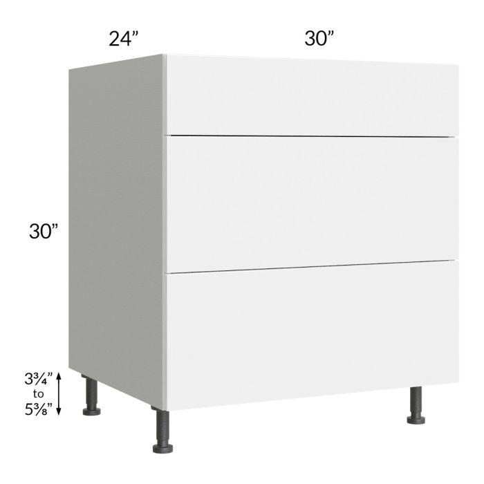 Milan White Gloss 30" 3-Drawer Base Cabinet