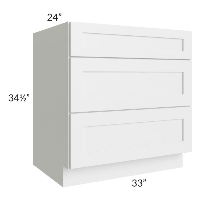 Asheville White Shaker 27" 3-Drawer Base Cabinet