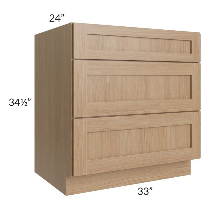Asheville Rift Oak Shaker 33" 3-Drawer Base Cabinet