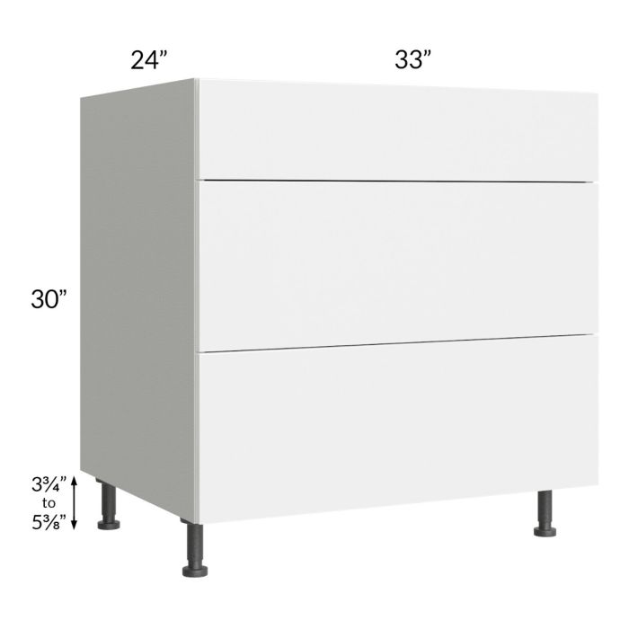 Milan White Gloss 33" 3-Drawer Base Cabinet