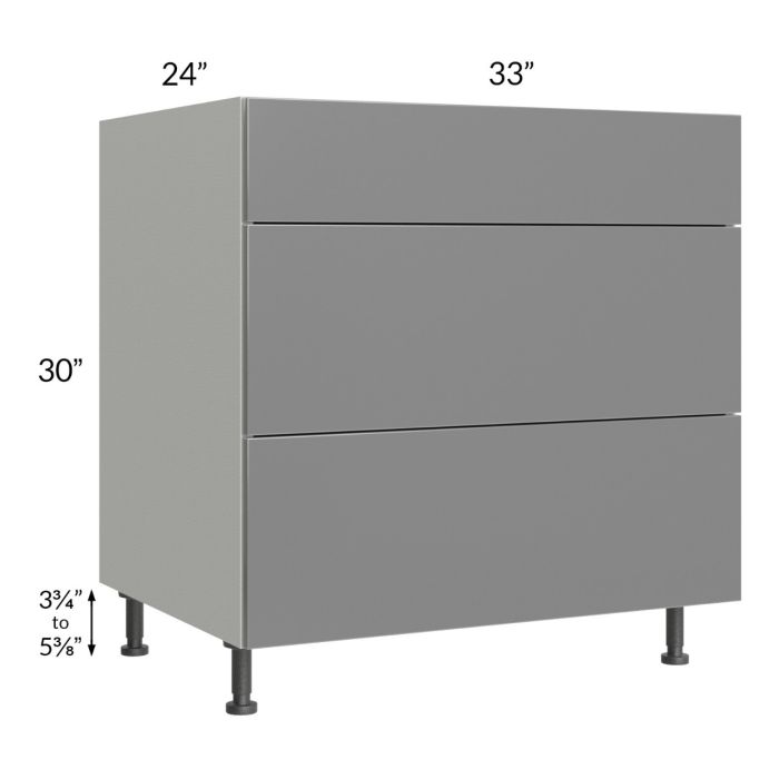 Milan Grey Gloss 33" 3-Drawer Base Cabinet