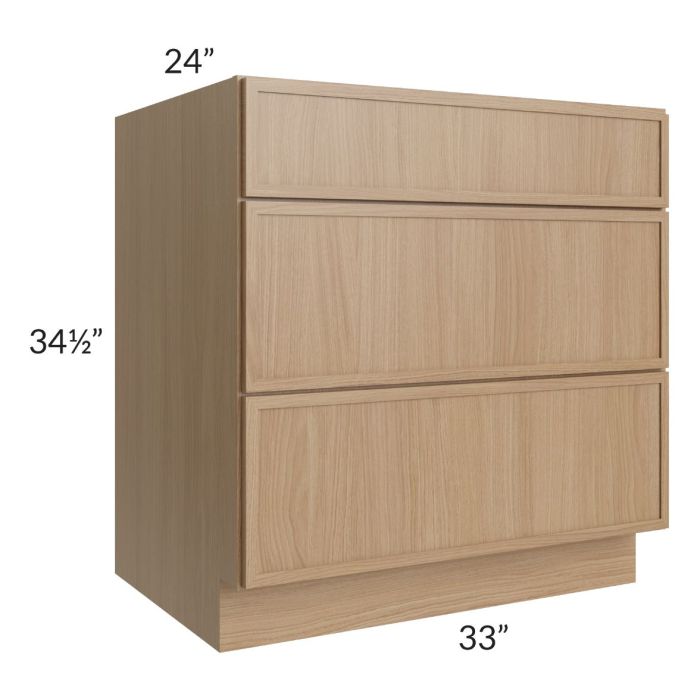 Township Rift Oak 33" 3-Drawer Base Cabinet