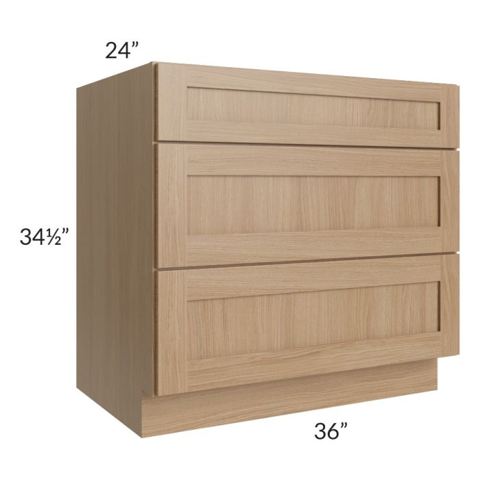 Asheville Rift Oak Shaker 36" 3-Drawer Base Cabinet