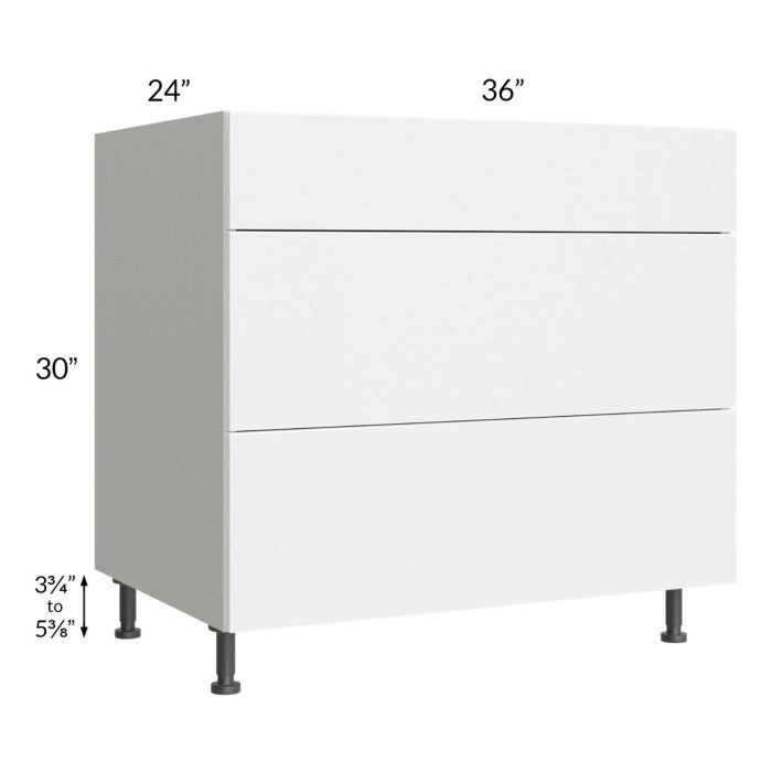 Milan White Gloss 36" 3-Drawer Base Cabinet