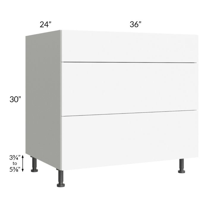 Milan White Matte 36" 3-Drawer Base Cabinet