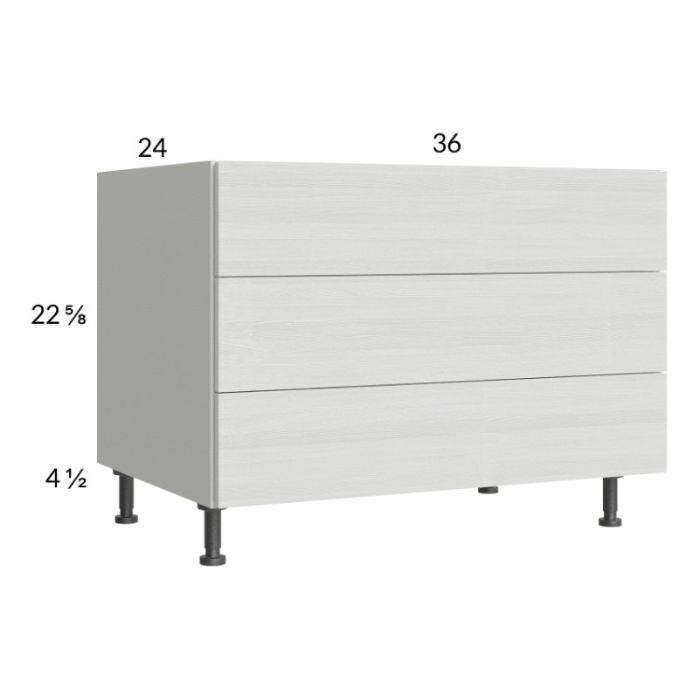 Euro White Grain 36" 3-Drawer Desk Base Cabinet