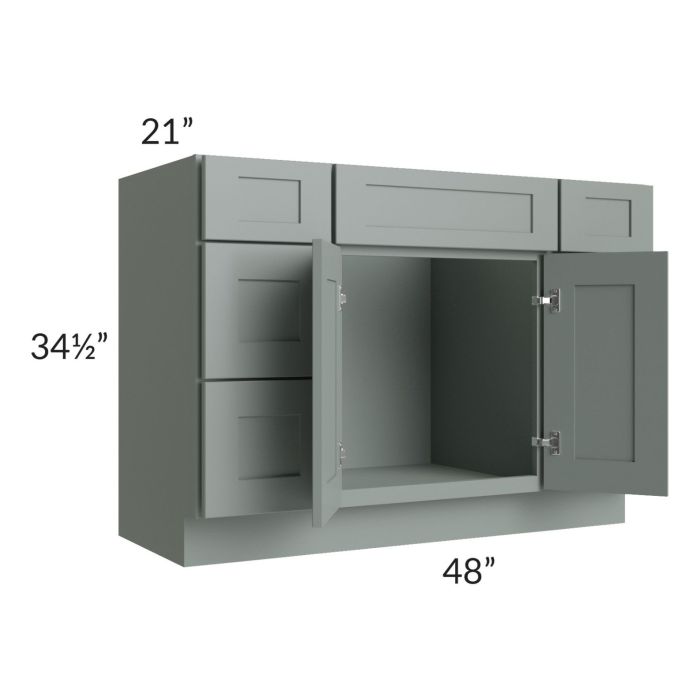 Woodland Green Shaker 48" Vanity Sink Base Cabinet with Drawers 