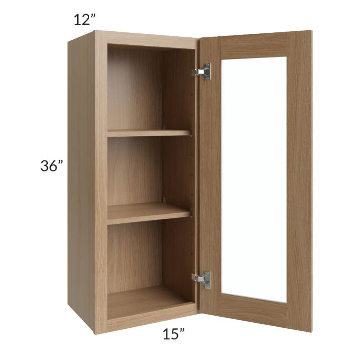 Asheville Rift Oak Shaker 15x36 Wall Glass Door Cabinet