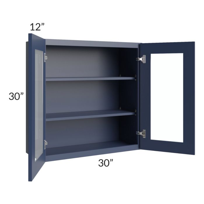 Bayville Blue 30x30 Wall Glass Door Cabinet