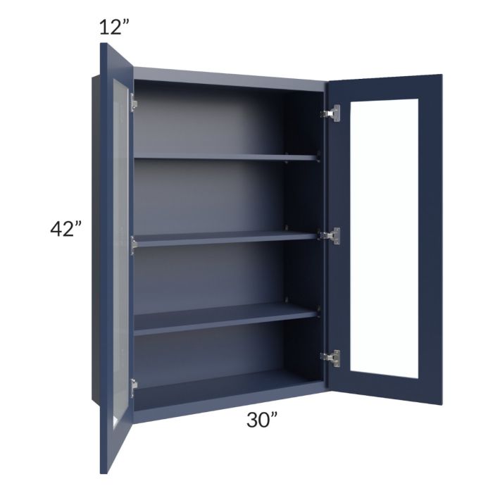 Bayville Blue 30x42 Wall Glass Door Cabinet