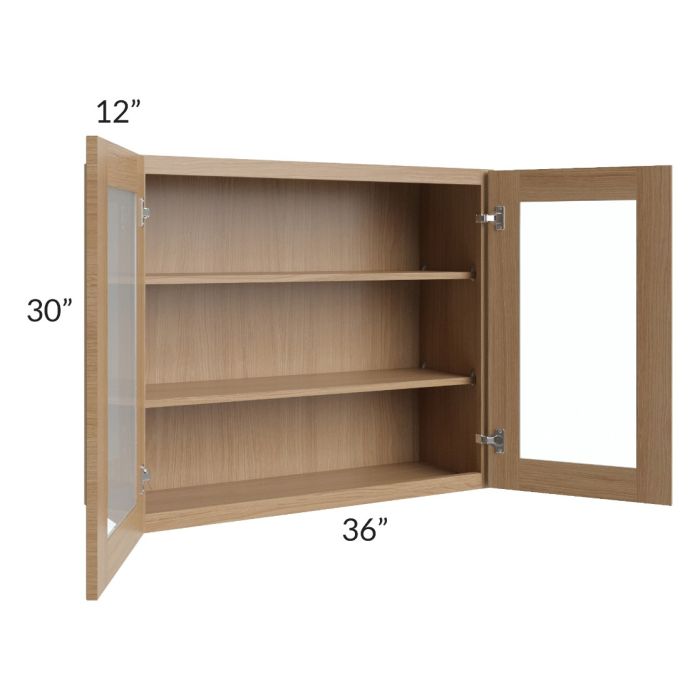 Asheville Rift Oak Shaker 36x30 Wall Glass Door Cabinet