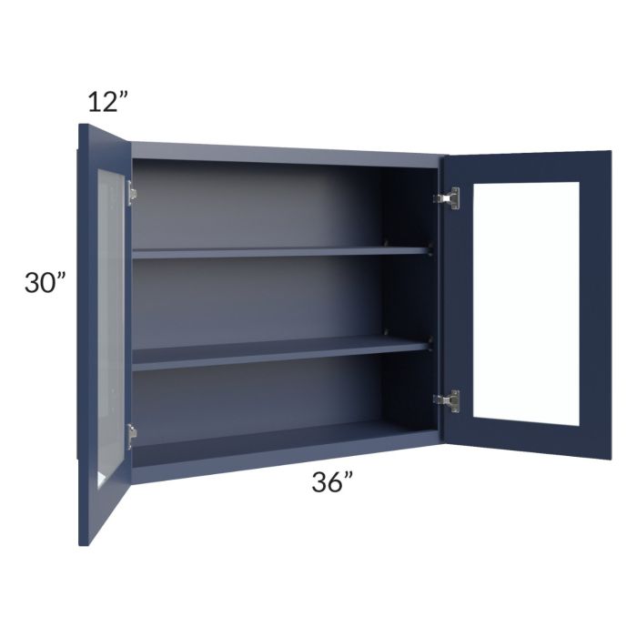 Bayville Blue 36x30 Wall Glass Door Cabinet