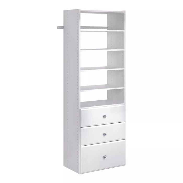 Premium Tower Closet Storage Wall Mounted Wardrobe Organizer Kit System with Shelves and Drawers