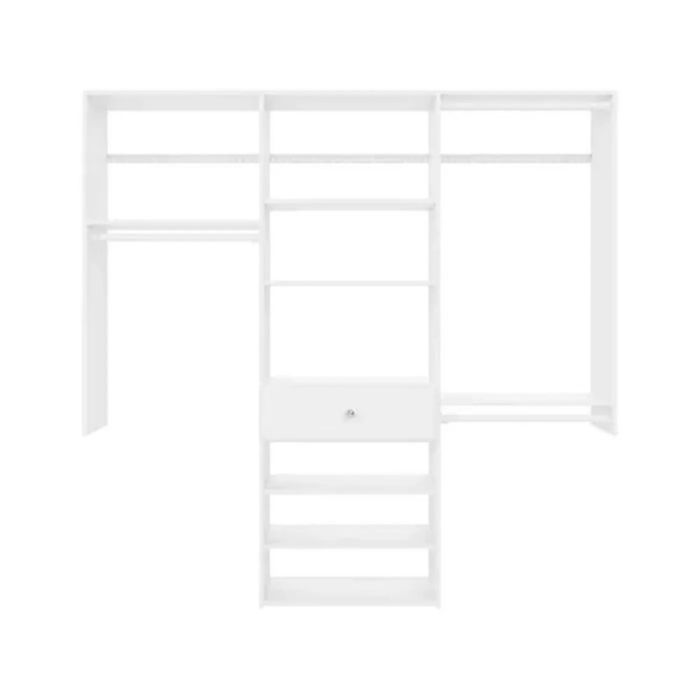 6 Foot Perfect Fit Reach In Closet Storage Wall Mounted Wardrobe Organizer Kit System with Shelves and Drawer