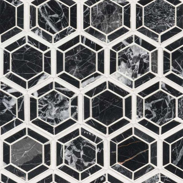 Hexagono Nero Polished Mosaic Tile