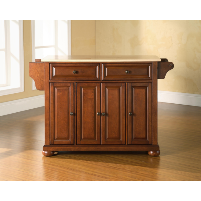 Alexandria Natural Wood Top Kitchen Island in Classic Cherry Finish